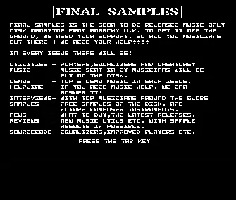 Final Samples Advertisement (1989) by Anarchy