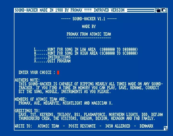 Sound Hacker v1.1 (1987) by Atomic Team