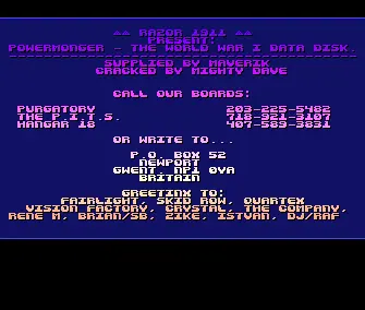 Powermonger World War 1 Data Disk (1991) by Razor 1911
