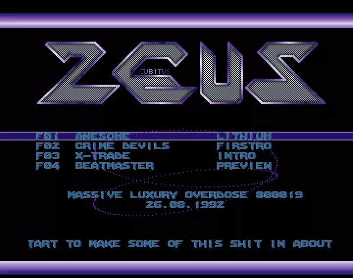 Massive Luxury Overdose 19 - menu (1992) by Zeus