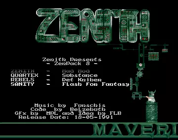Zenith Pack 8 Menu (1991) by Zenith