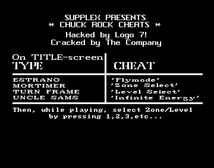 Chuck Rock Cheats by Supplex