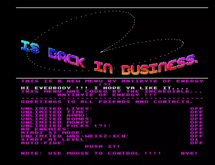 Trainer Menu Example 2 (1990) by Energy